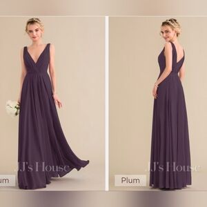 A Line Pleated Chiffon Dress V Neckline - Plum Waist 16